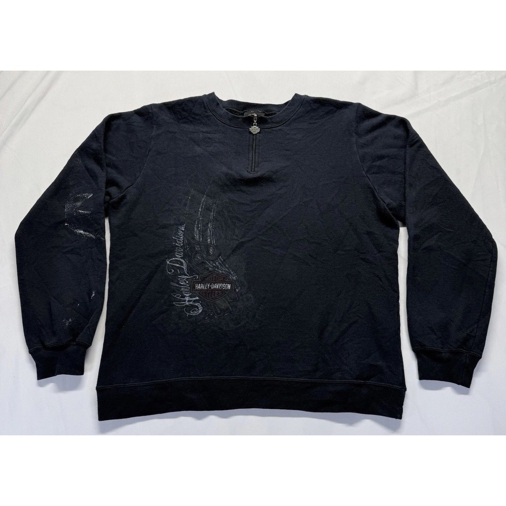 Harley Davidson‎ quarter zip Sweatshirt Womens L Black Moto Logo Cozy *stains